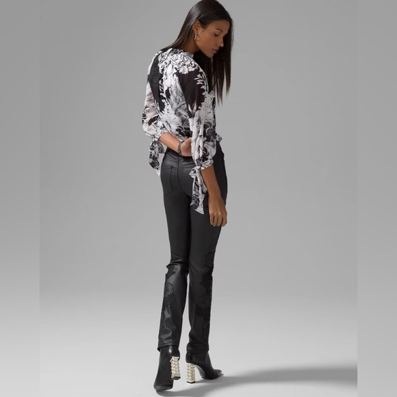 WHBM Holiday Jean High-Rise Coated Denim & Lace Slim Jeans Black 16 - Picture 5 of 16